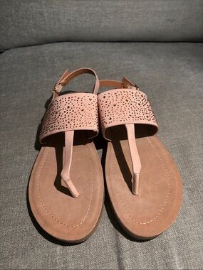 Jessica Carlyle Women's Blush Pink Embellished T-Strap Sandals